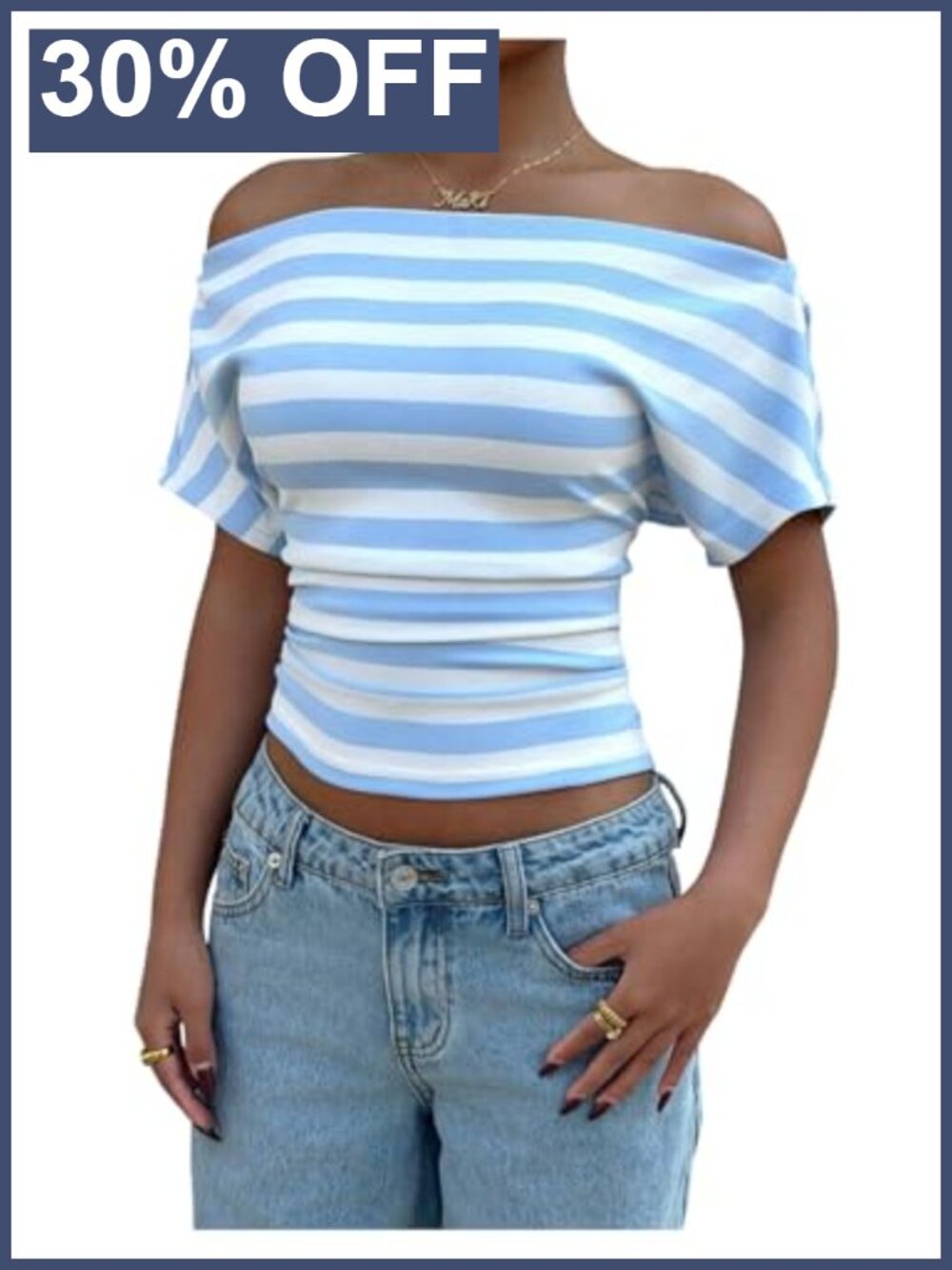 Off Shoulder Striped Crop Top Summer Going Out Tee